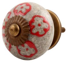 Red Embossed Tiny Flower Crackle Ceramic Drawer Knob Online